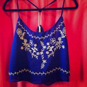 Forever 21 blue embroidered chiffon tank top.